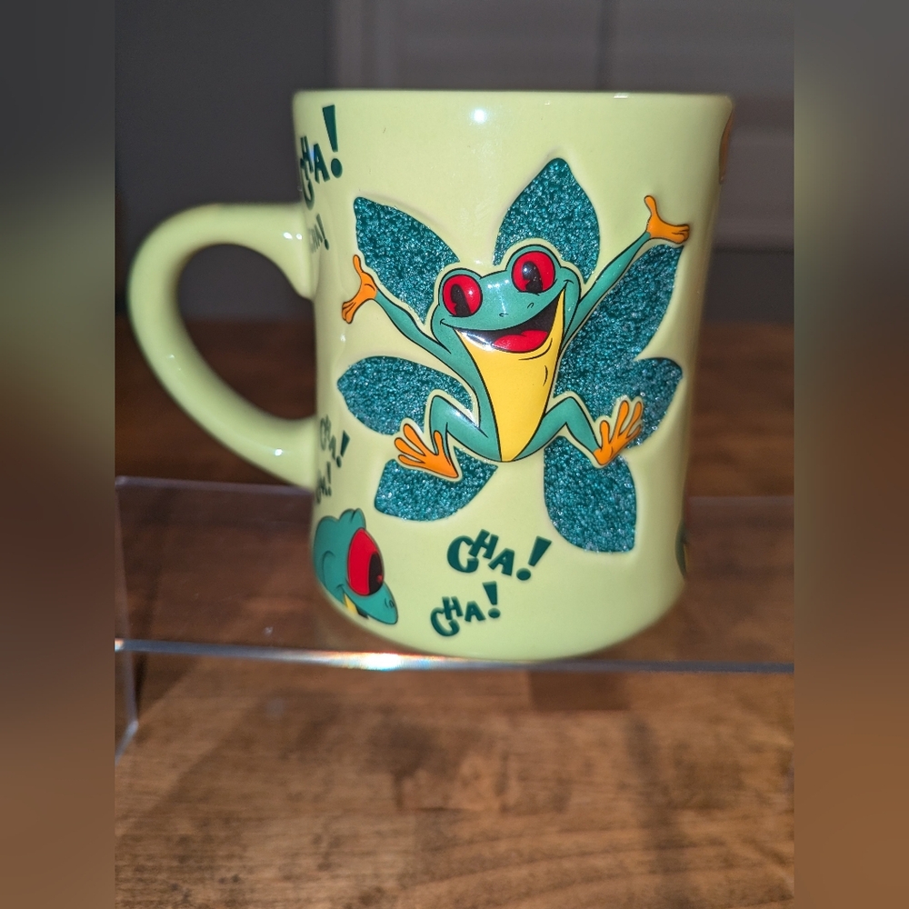 Rainforset Cafe Green Frog on Leaf Mug Cha Cha! 3D Art Cup Embossed Thailand